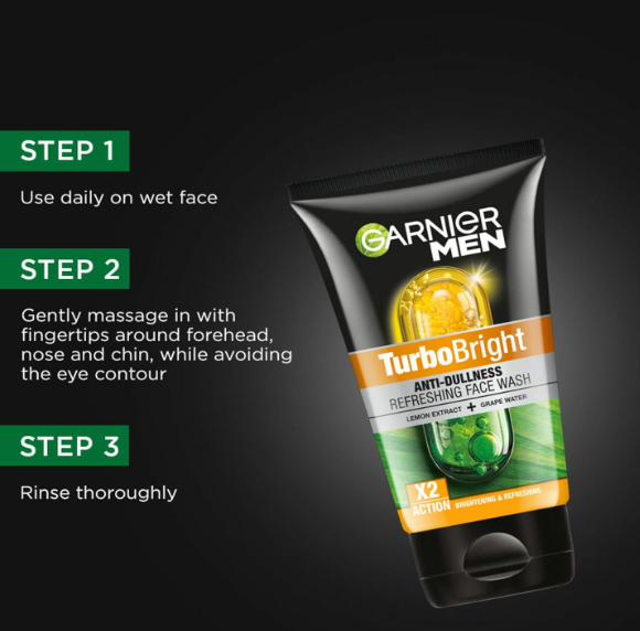 Garnier Men, Face Wash, Brightening & TurboBright Double Action, 100 g