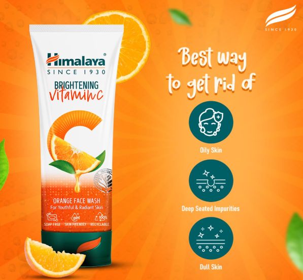 Himalaya Brightening Vitamin C Orange Face Wash | Brightening Face Cleanser | Remove Dull Skin | 100ml