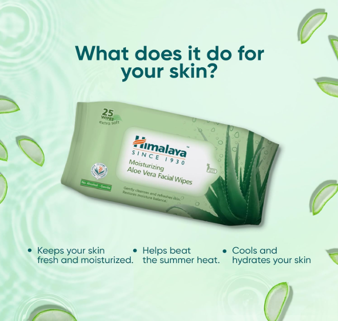 Himalaya Moisturising Aloe Vera Facial Wipes, 25 Count