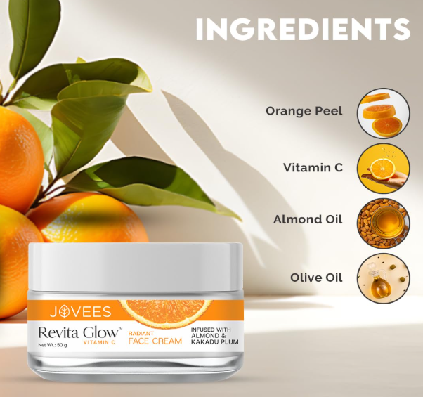 Jovees Herbal Revita Glow Vitamin C Cream Infused with Almond & Kakadu Plum | Reduces Dark Spots, Hyperpigmentation & Fine Line Apperances | For All Skin Type 50G