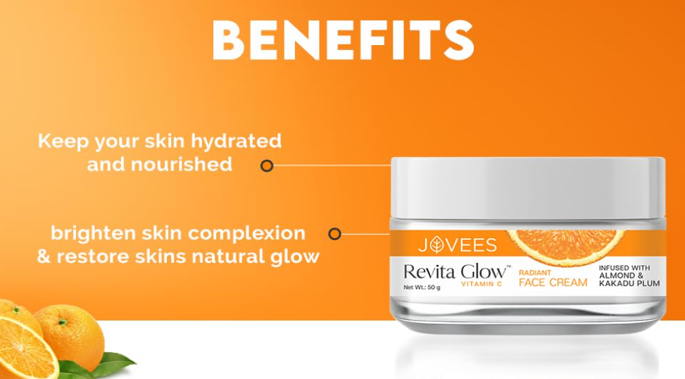 Jovees Herbal Revita Glow Vitamin C Cream Infused with Almond & Kakadu Plum | Reduces Dark Spots, Hyperpigmentation & Fine Line Apperances | For All Skin Type 50G