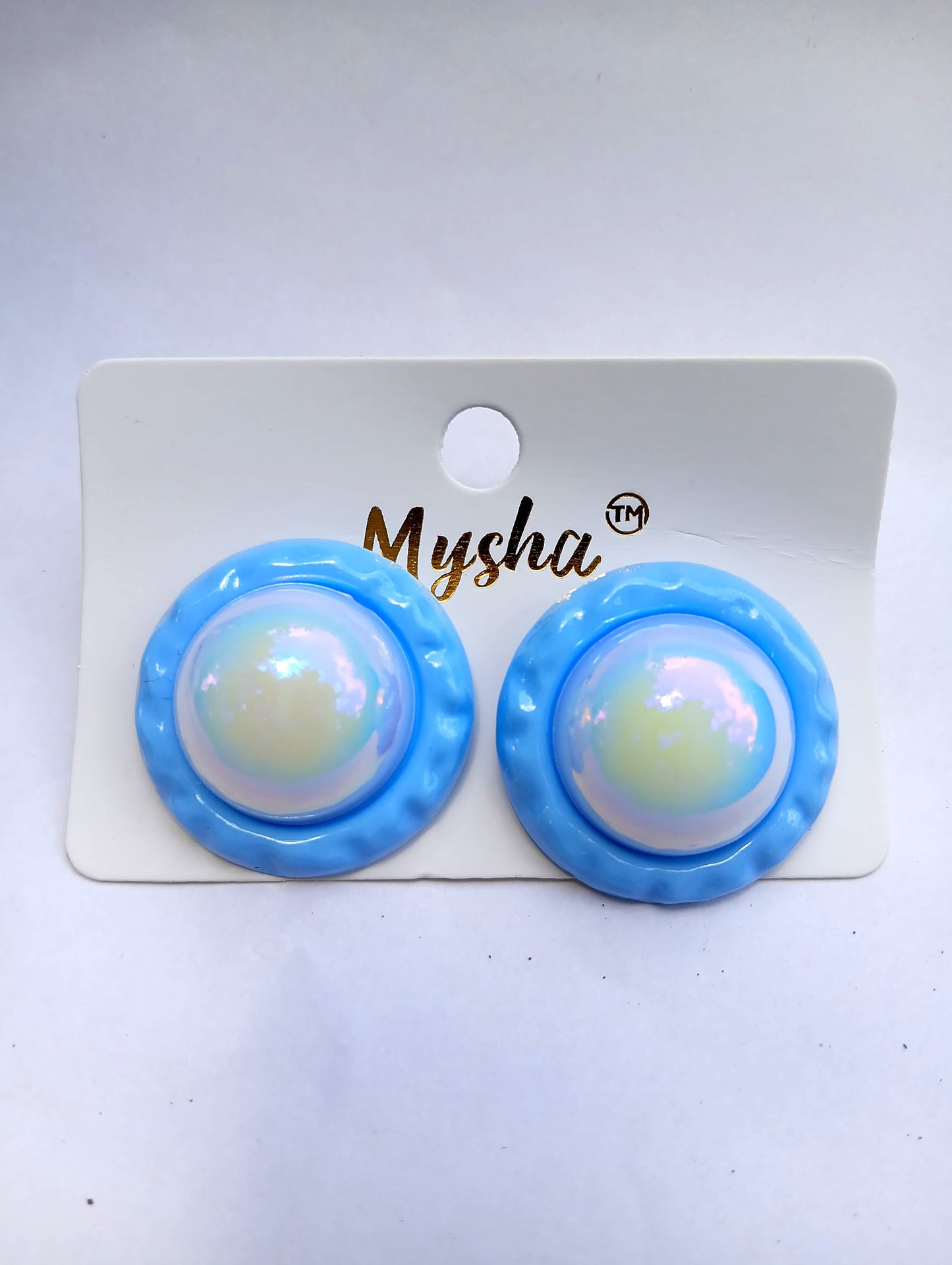 Western style stud earing blue and white stone colour