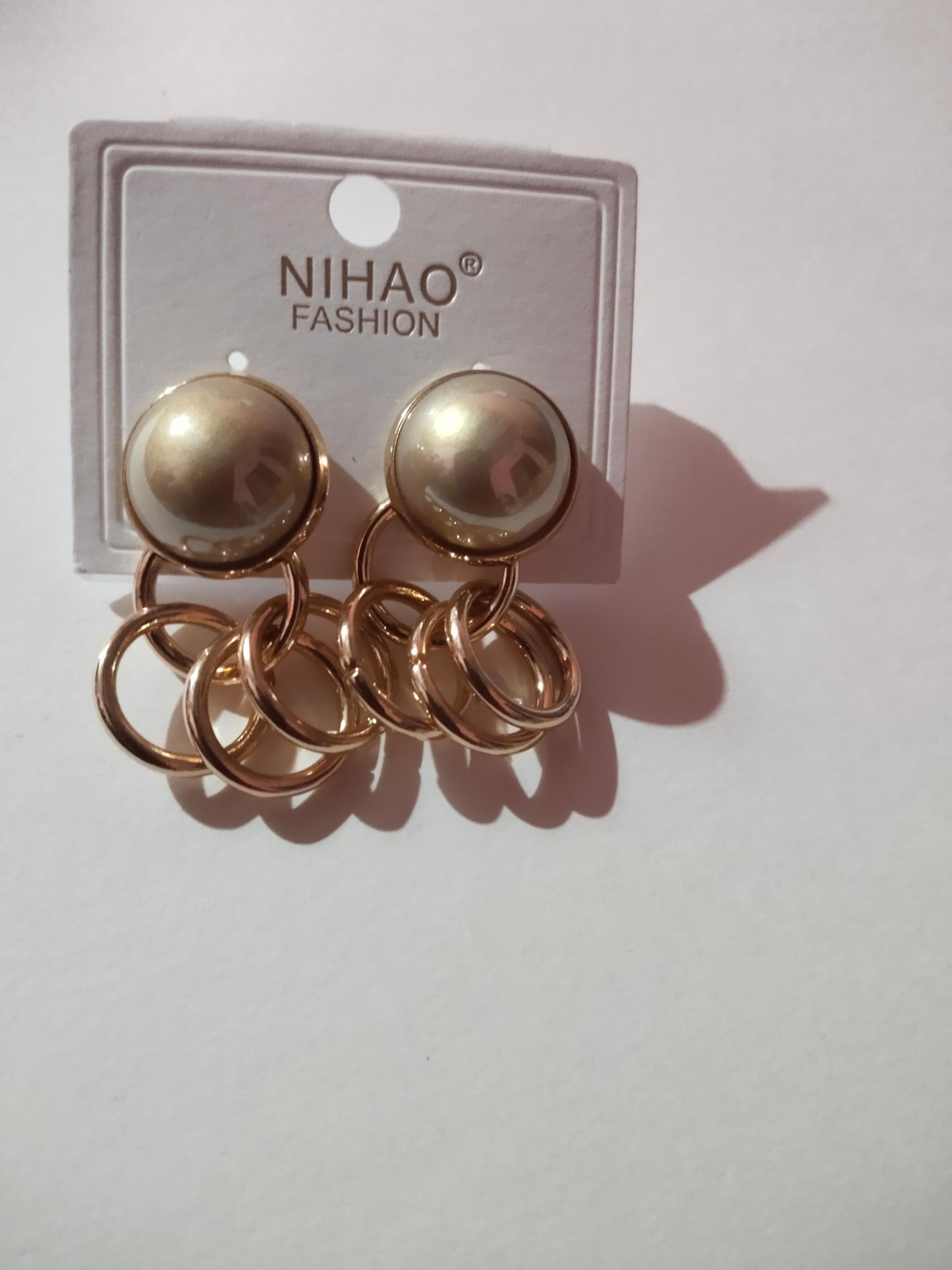 Gold Plated Vintage Marvella Faux Pearl Gold Tone Dangle Earrings