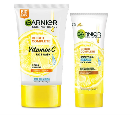 Garnier Skin Naturals Bright Complete Vitamin C Face Wash, 150g & Garnier Skin Naturals, Facewash, Oil Clearing, Bright Complete Brightening Duo Action, 100 g