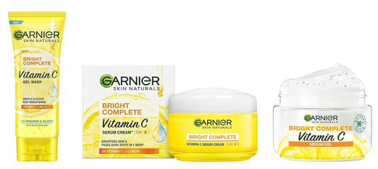 Garnier Vitamin C Wash, Serum UV Cream, Brightening Gel