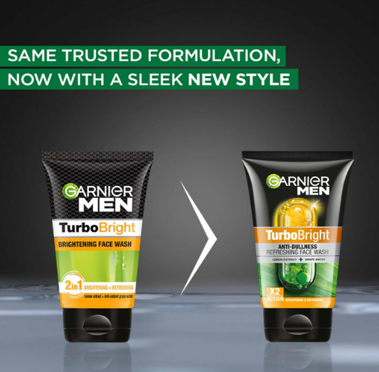 Garnier Men, Face Wash, Brightening & TurboBright Double Action, 100 g
