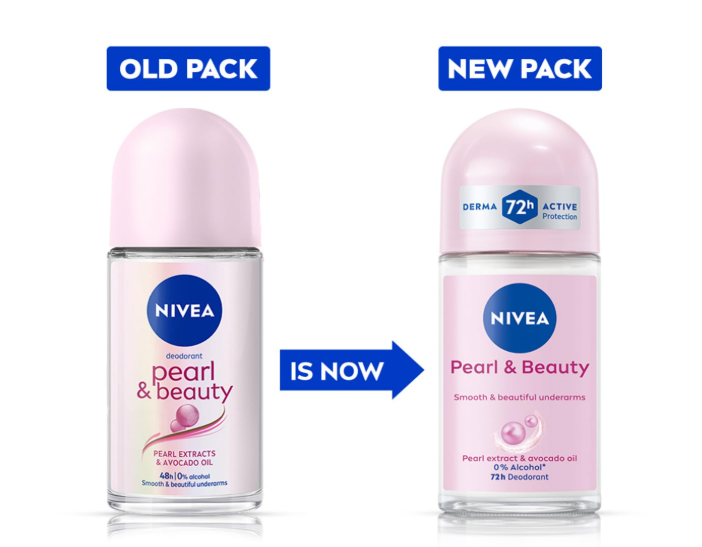 NIVEA Pearl and Beauty 50ml Deo Roll On | With Pearl Extracts & Avocado Oil| 72 H Smooth & Beautiful Underarms | 0% Alcohol | For Women