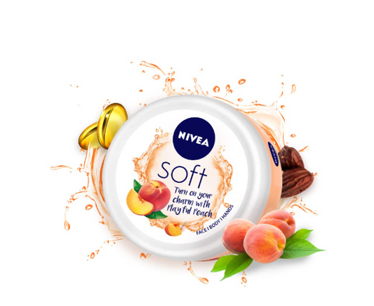 NIVEA Soft Light Moisturizer 100ml | Playful Peach | For Face, Hand & Body, Instant Hydration | Non-Greasy Cream | With Vitamin E & Jojoba Oil | All Skin Types
