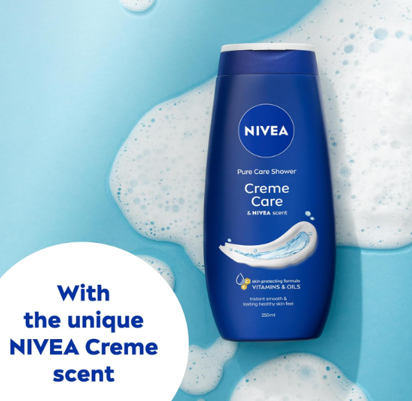 NIVEA Crème Care 250ml Body Wash| Shower Gel For Soft Skin| Elements and unique scent of Nivea Crème|Clean, Healthy & Moisturized Skin