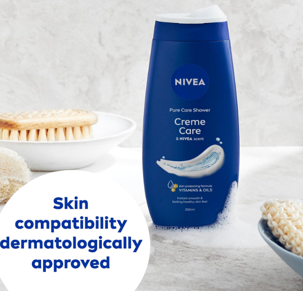 NIVEA Crème Care 250ml Body Wash| Shower Gel For Soft Skin| Elements and unique scent of Nivea Crème|Clean, Healthy & Moisturized Skin