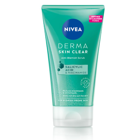 NIVEA Derma Skin Clear Anti-Blemish Scrub With Salicylic Acid & Niacinamide Reduces Blackheads