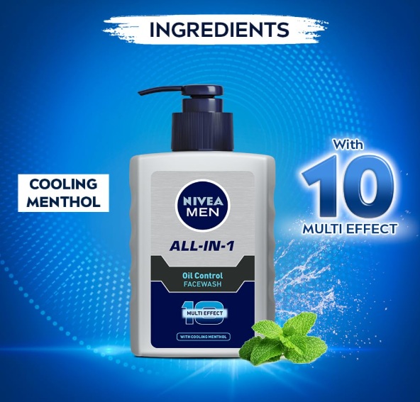 NIVEA MEN All in 1 Oil Control Face Wash | Prevents Acne | Removes excess oil and dirt | Reduces Blackheads and Whiteheads | Cooling Menthol | Unclogs & refines pores | 150ml
