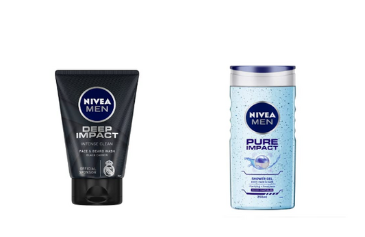 Nivea Men Face Wash, Deep Impact Intense Clean, 100g & Men Shower Gel, Pure Impact Body Wash, 250ml