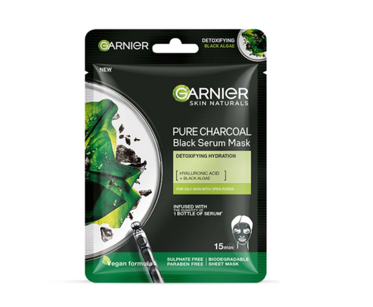 Garnier Skin Naturals, Face Mask, Hydrating & Detoxifying, Black Serum Mask Pure Charcoal, 1 pc, 28gg