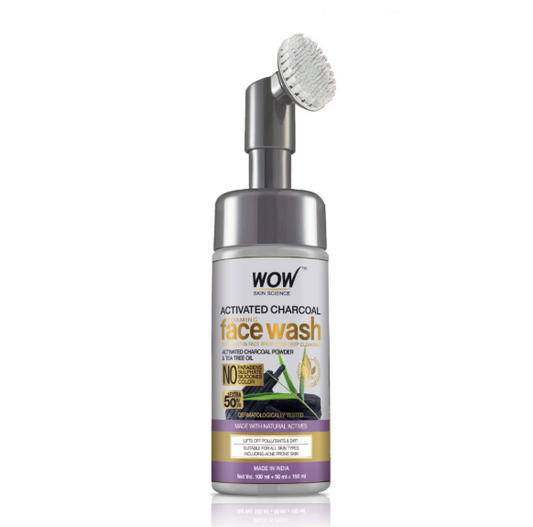 WOW Skin Science Charcoal Foaming Face Wash | Built in Brush for Deep Cleansing | All Skin Types | Fresh, Clear Skin | Paraben & Sulphates Free | For Women & Men | 150 ml