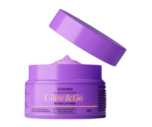 Glow & Go De-Tan Clay Mask | Kaolin Clay & Kojic Extract | Removes Tan, Dark Spots & Blackheads | Deep Cleansing & Brightening Face Pack for Glowing Skin | All Skin Types | Men & Women – 50g