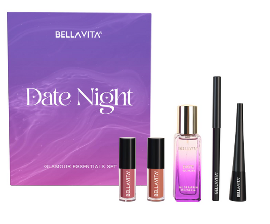 BELLAVITA Date Night Gift Item for Women | Date Perfume 20ml + 2 Mini Liquid Lipstick Combo + Kajal + Eyeliner | Gift Set for Women | Makeup Kit