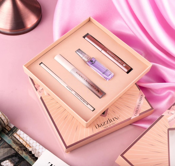 Carlton London Cosmetic DAZZLUXE Gift Set | For Girlfriend & Wife With Perfume, Lipstick, Eyeliner & Kajal (Pack of 4)