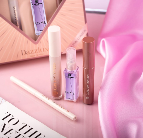 Carlton London Cosmetic DAZZLUXE Gift Set | For Girlfriend & Wife With Perfume, Lipstick, Eyeliner & Kajal (Pack of 4)