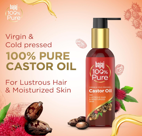 Bajaj 100% Pure Castor Oil 200ml, Pure Hair Oil, Natural Cold-Pressed Castor Oil, No Silicones, Paraben Free, Lead Free