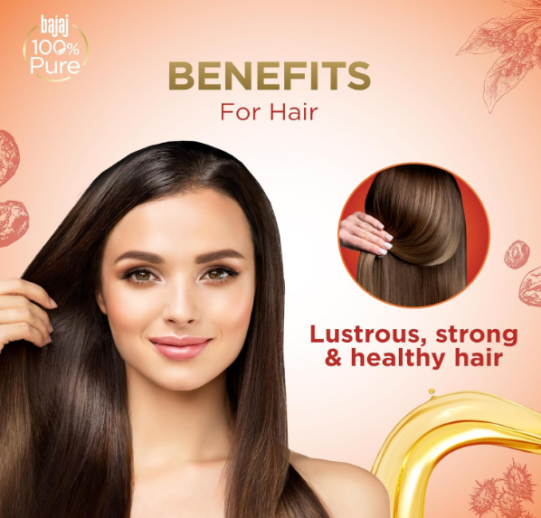 Bajaj 100% Pure Castor Oil 200ml, Pure Hair Oil, Natural Cold-Pressed Castor Oil, No Silicones, Paraben Free, Lead Free