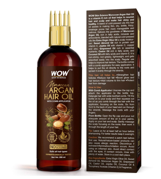 WOW Skin Science Moroccan Argan Hair Oil with Comb- 200mL