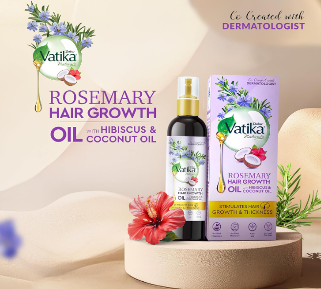 DABUR Vatika Rosemary Hair Growth Oil With Hibiscus & Coconut Oil - 100Ml | Stimulates Hair Growth And Thickness | Reduces Hair Fall | Co-Created With Dermatologist | No Mineral Oil |Animal Test Free