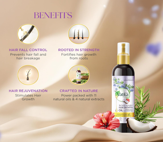 DABUR Vatika Rosemary Hair Growth Oil With Hibiscus & Coconut Oil - 100Ml | Stimulates Hair Growth And Thickness | Reduces Hair Fall | Co-Created With Dermatologist | No Mineral Oil |Animal Test Free