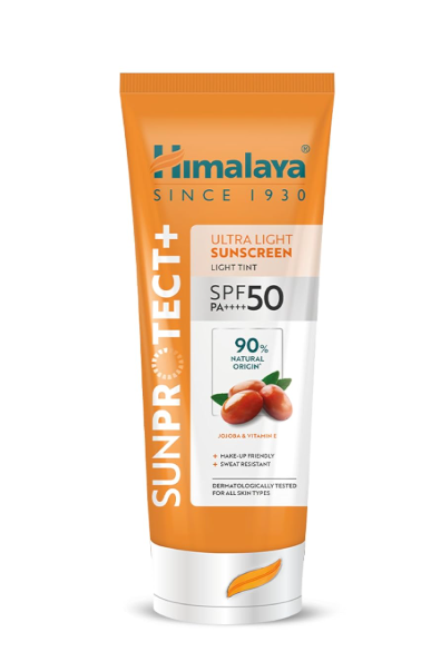 Himalaya Sunprotect + | Ultra-light Tint Sunscreen Cream | SPF 50 PA ++++ | 90% Natural Origin Ingredients | 98% Broad Spectrum Protection | Sweat & Water Resistant | Make-up friendly | 50gm