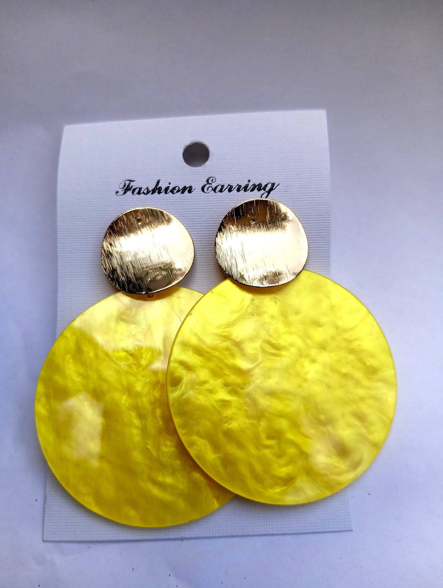 Anti tarnish  neon yellow gold disc pop dangle