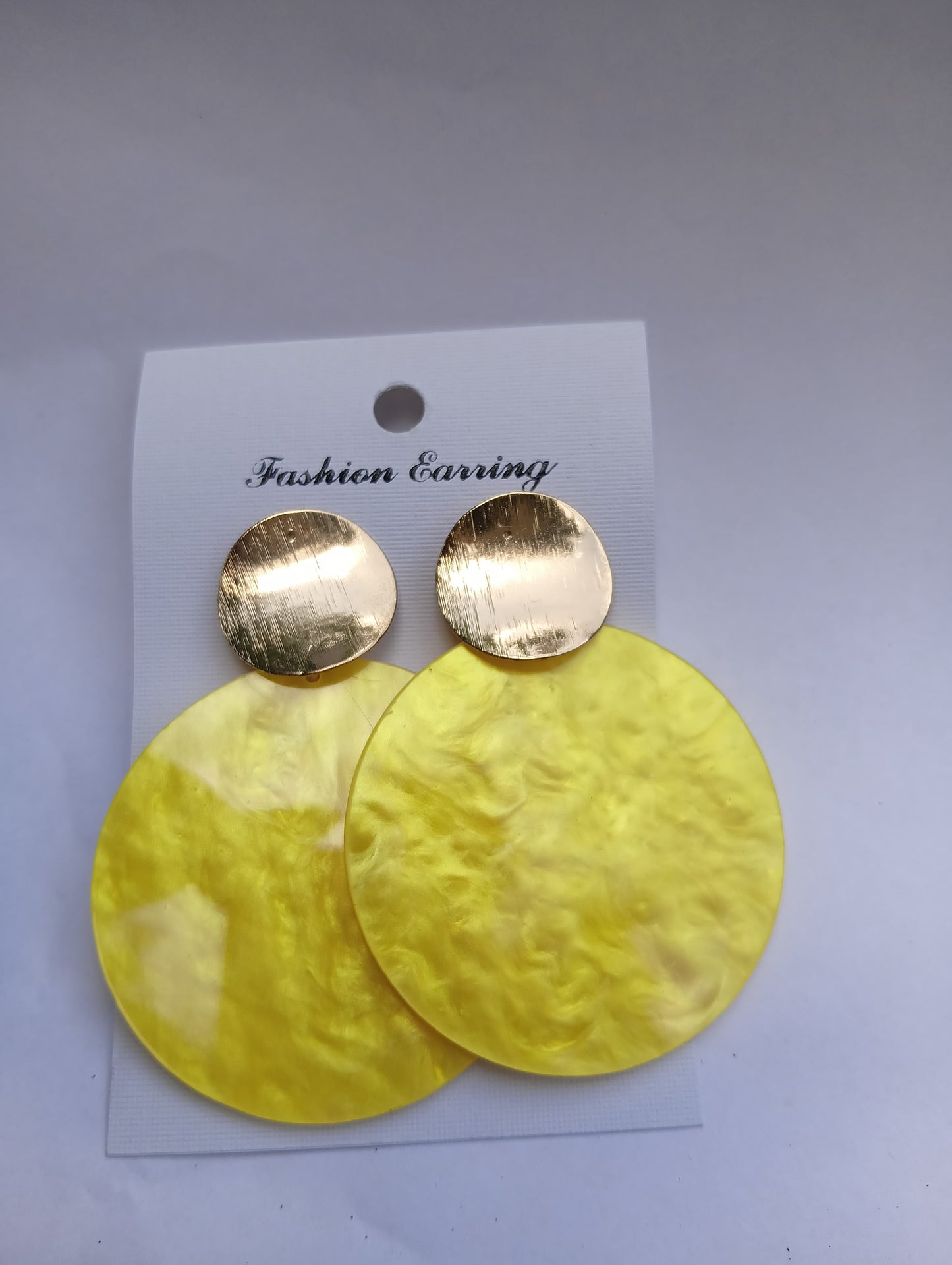 Anti tarnish  neon yellow gold disc pop dangle