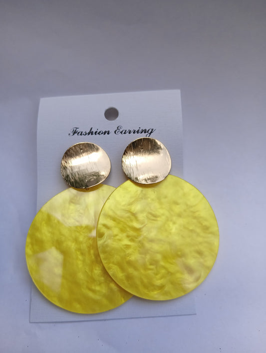 Anti tarnish  neon yellow gold disc pop dangle