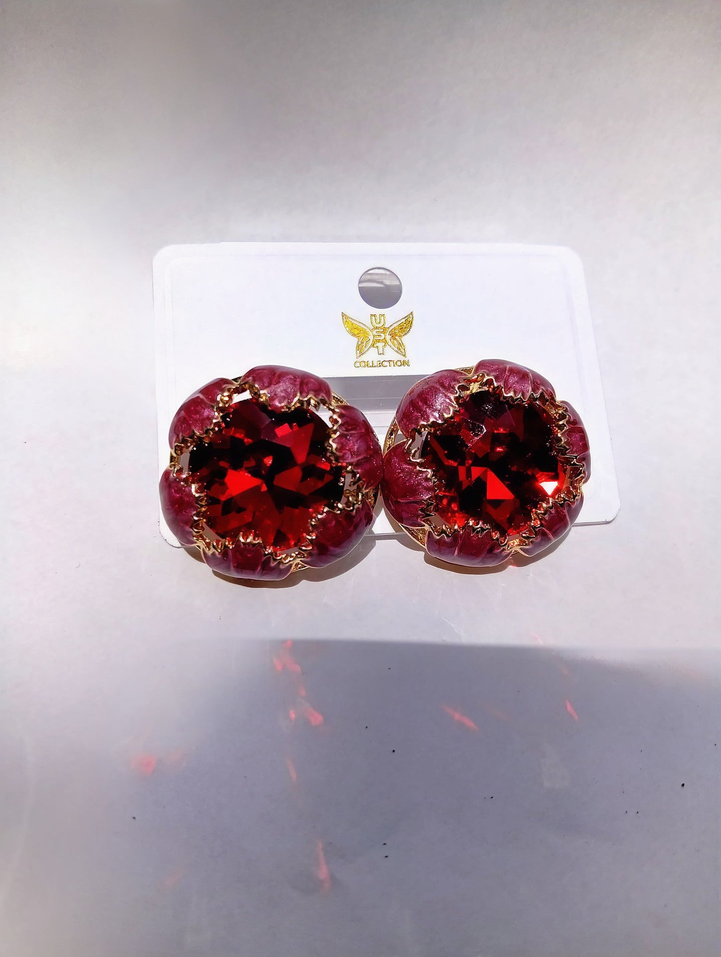 Purple enamel studs with red austrian crystal