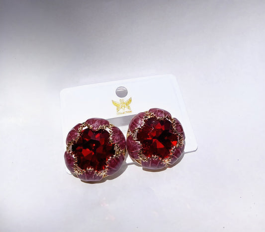Purple enamel studs with red austrian crystal