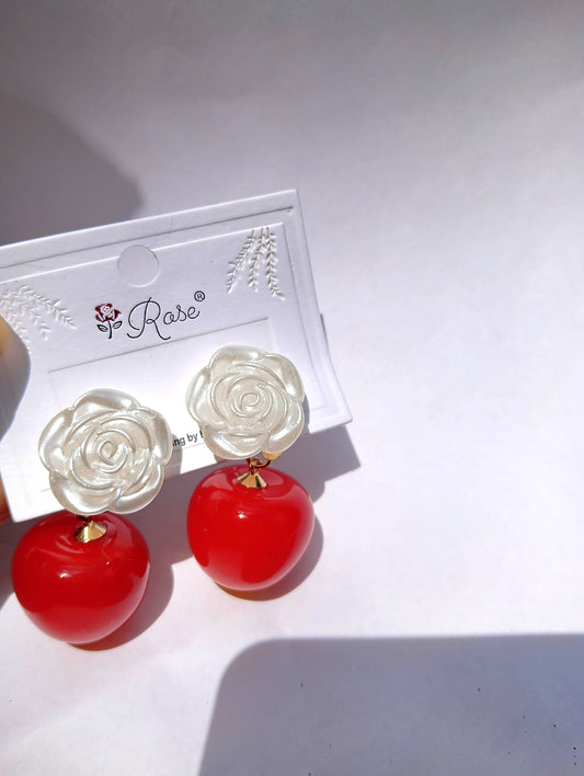 Korean earrings rose stone cherry colour