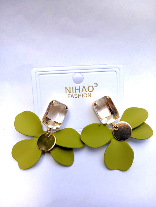 Korean green colour earrings with white stone