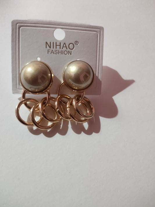 Gold Plated Vintage Marvella Faux Pearl Gold Tone Dangle Earrings