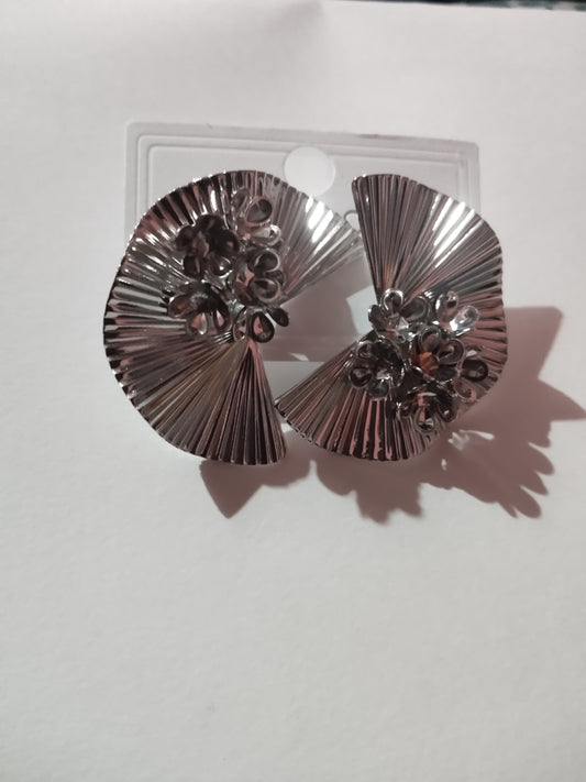 Floral Round Silver Colour Earrings